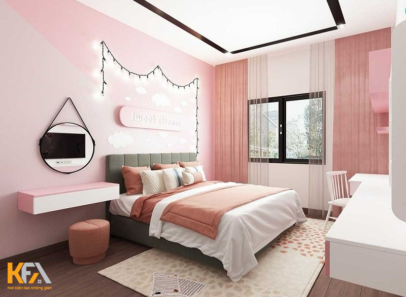 Phòng ngủ bé gái được trang trí đèn led ấn tượng Phòng ngủ bé gái được trang trí đèn led ấn tượng