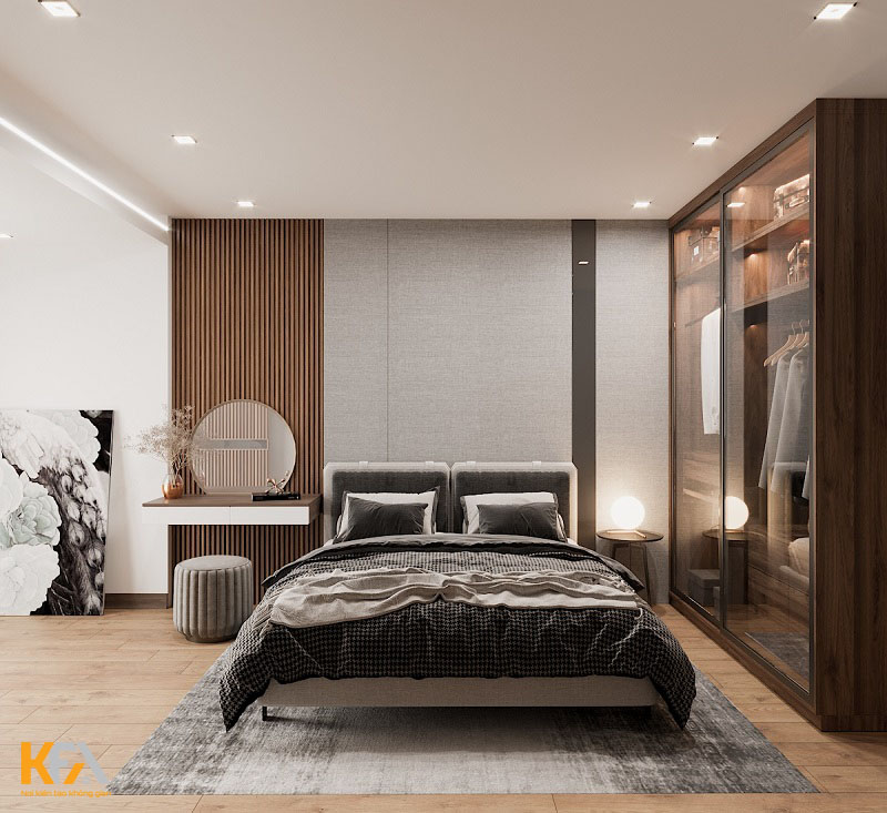Phòng ngủ 18m2 sang trọng nhờ nội thất gỗ tự nhiên