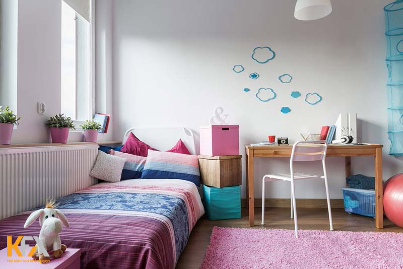Phòng ngủ 30m sử dụng màu hồng làm chủ đạo cho bé gái Phòng ngủ 30m sử dụng màu hồng làm chủ đạo cho bé gái