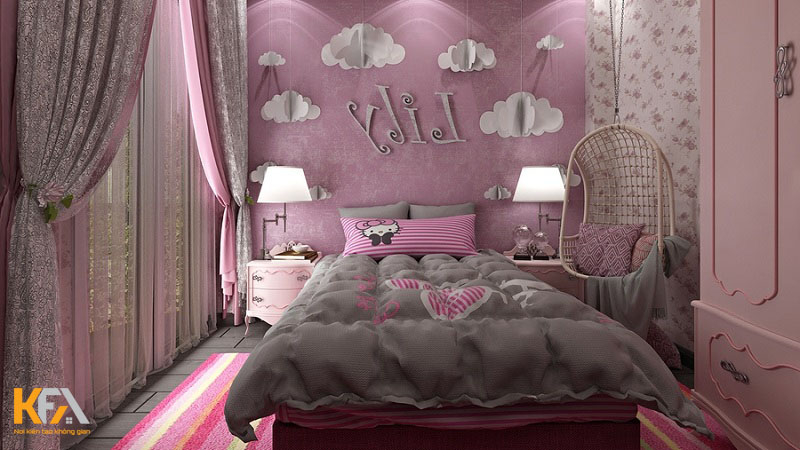 Phòng ngủ hello kitty màu hồng dành cho cô nàng bánh bèo