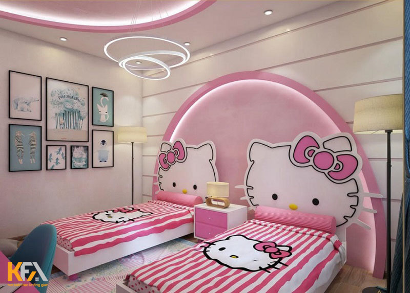 Phòng ngủ màu hồng Hello Kitty cho bé gái