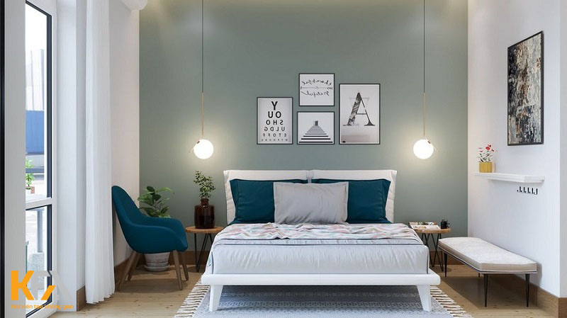 Thiết kế phòng ngủ Scandinavian gam màu trắng - xanh ngọc
