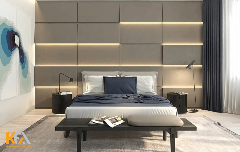 Phòng ngủ đương đại với thiết kế tường độc đáo