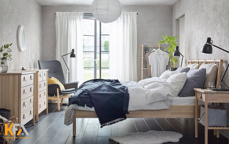 Phòng ngủ Bắc Âu thường sử dụng các vật liệu chính là gỗ, đá và lông thú