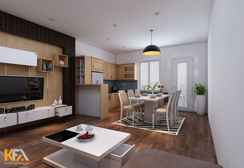 Thiết kế phòng khách liền bếp 20m2 cho nhà chung cư Thiết kế phòng khách liền bếp 20m2 cho nhà chung cư