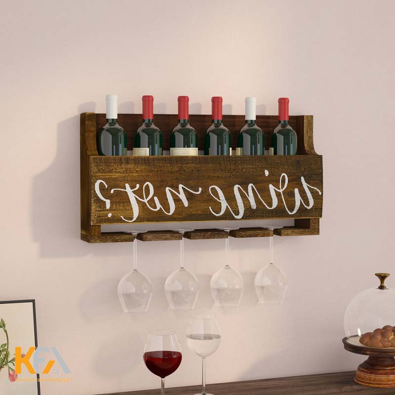 Tủ rượu treo tường đơn giản với gỗ tự nhiên
