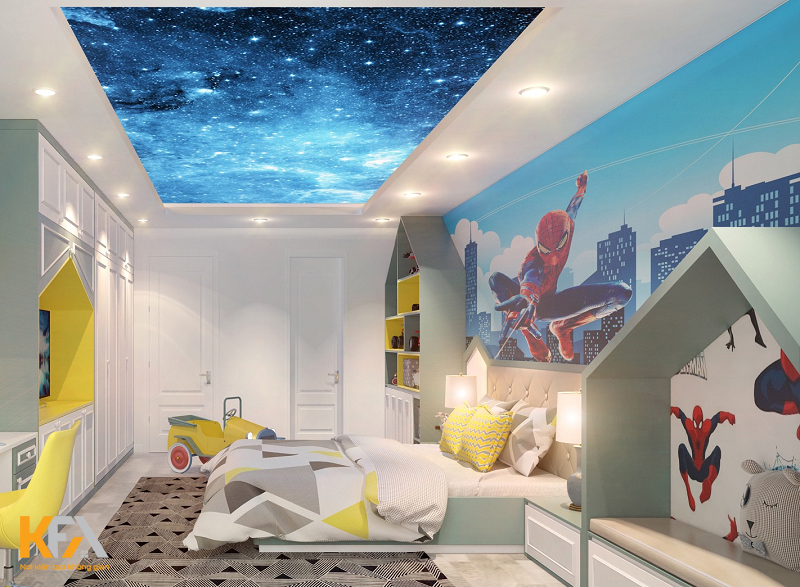Một mẫu thiết kế trần nhà vô cùng độc đáo trong căn phòng của bé trai