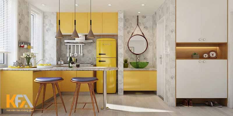 Mẫu phòng bếp với tông màu vàng