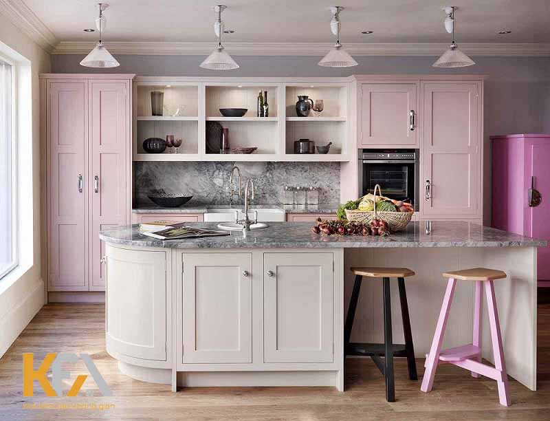 Phòng bếp màu hồng ngọt ngào