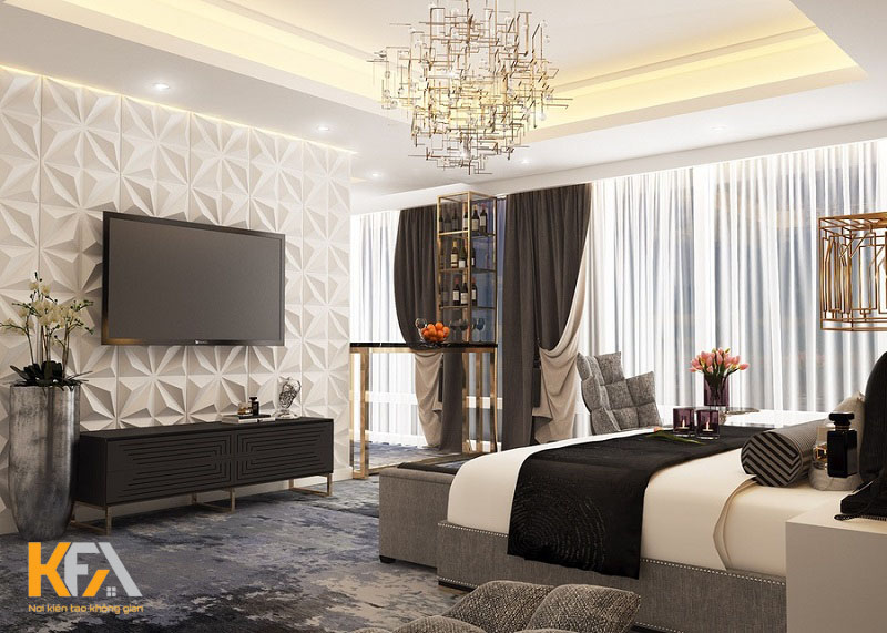 Thiết kế phòng ngủ màu trắng - đen phong cách Luxury