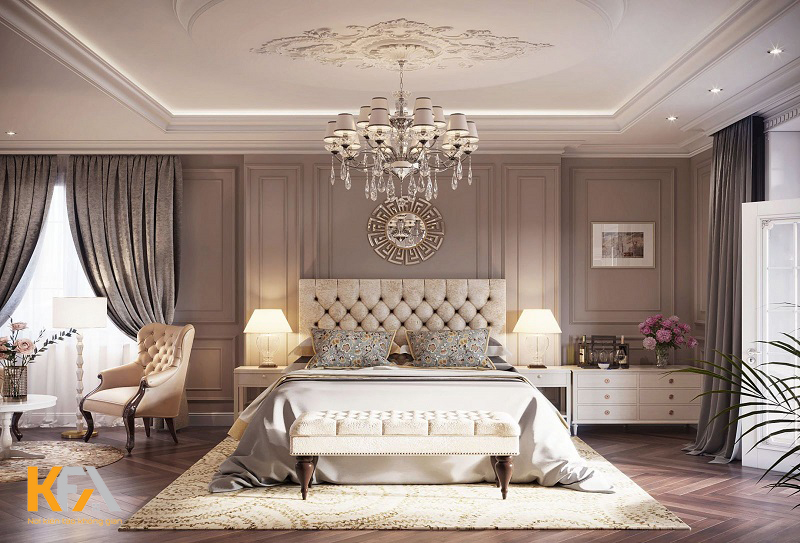 Phòng ngủ màu xám phong cách cổ điển