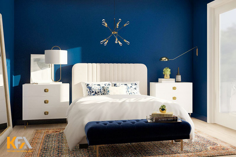 Phòng ngủ màu xanh dương tạo nên một không gian cực kỳ nổi bật