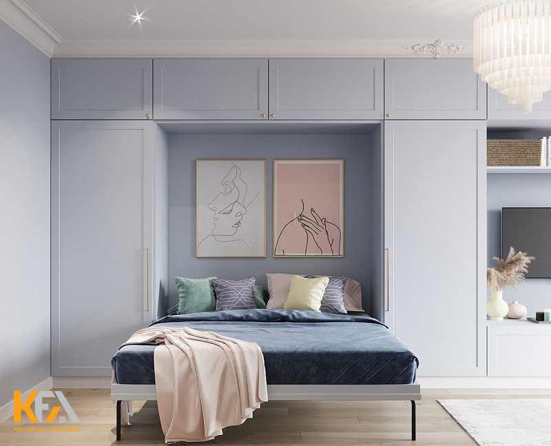 Căn phòng ngủ màu xanh pastel tinh tế, nhẹ nhàng