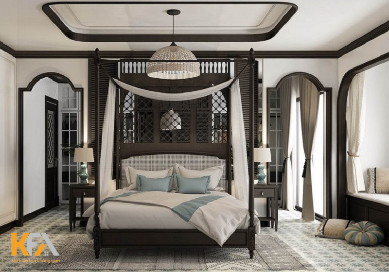 Không gian rộng rãi với phong cách thiết kế phòng ngủ Indochine