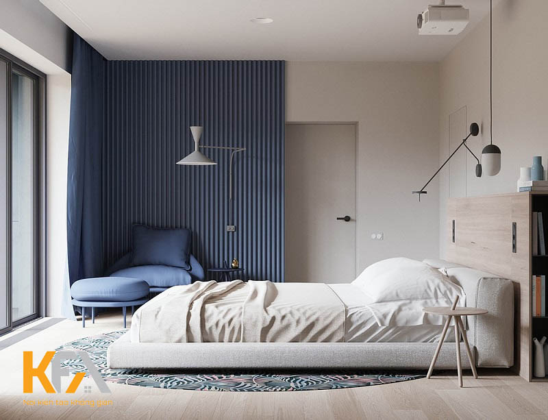 Phòng ngủ đẹp cho nữ màu xanh lam phong cách tối giản