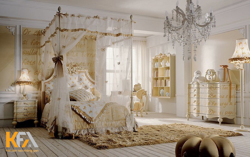Phòng ngủ màu trắng - vàng gold phong cách cổ điển