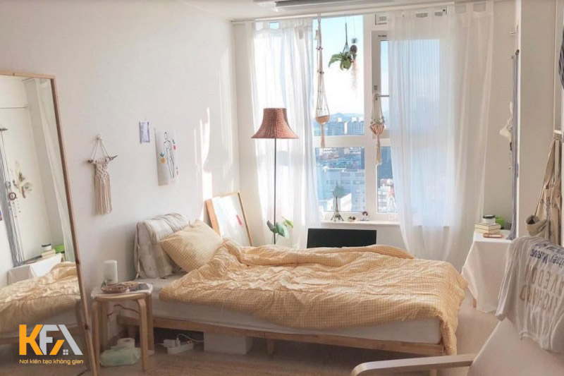 Trang trí phòng ngủ Hàn Quốc với rèm cửa