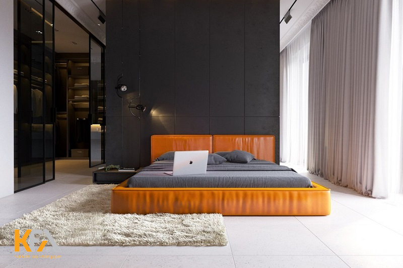 Phòng ngủ màu đen kết hợp màu cam cho nam