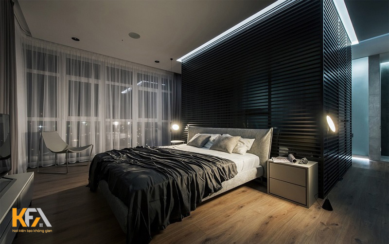 Phòng ngủ màu đen trắng thiết kế tối giản