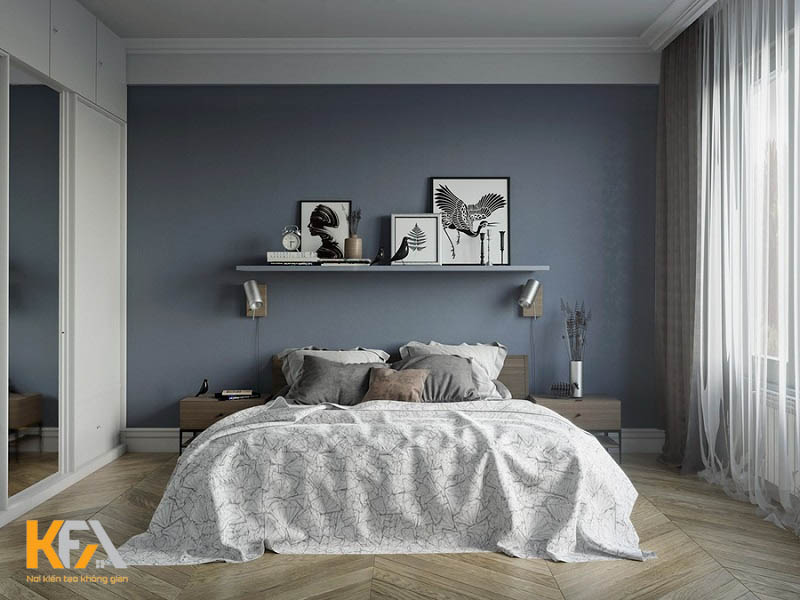 Phòng ngủ đẹp cho nữ với gam xám xanh