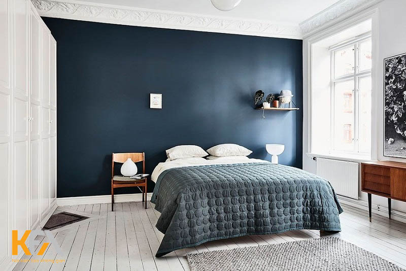 Phòng ngủ đẹp cho nữ màu xanh lam kết hợp nội thất trắng