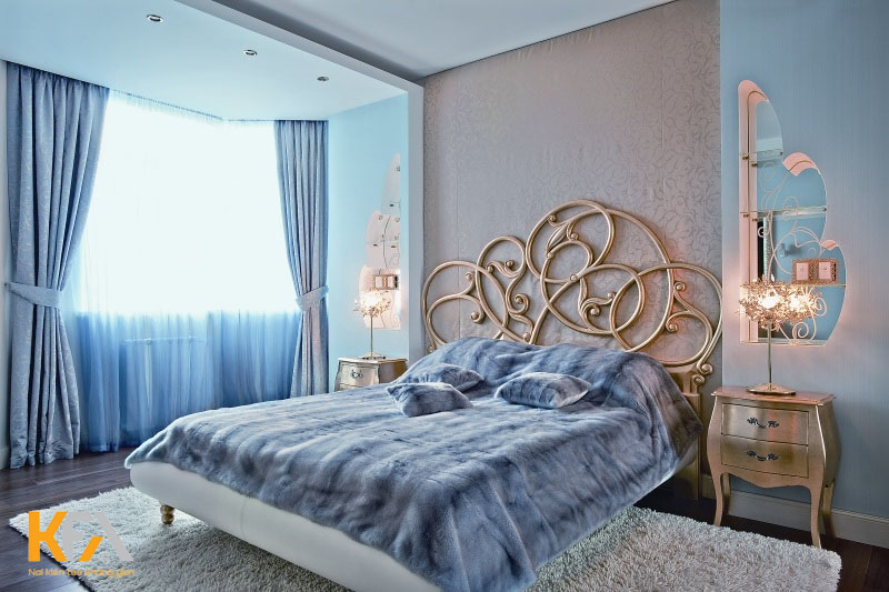Phòng ngủ màu xanh đẹp cho nữ phong cách tân cổ điển