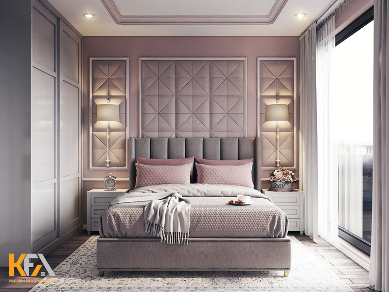 Thiết kế phòng ngủ màu xám hồng