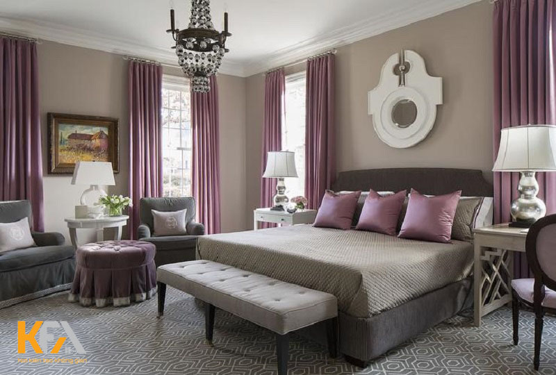 Mẫu phòng ngủ màu xám kết hợp màu tím