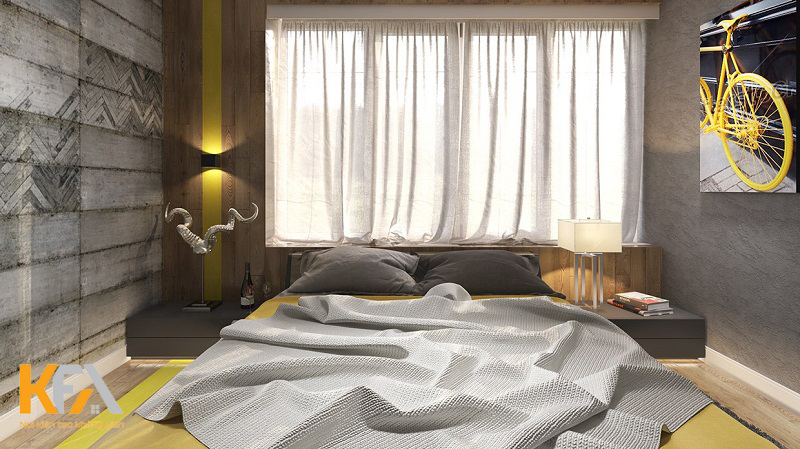 Thiết kế phòng ngủ màu xám kết hợp màu vàng
