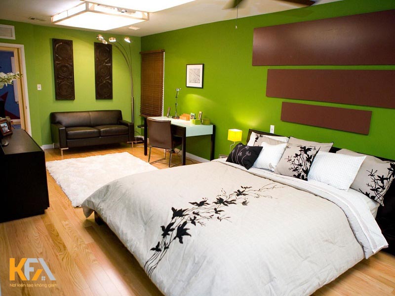 Thiết kế phòng ngủ màu xanh lá mạ