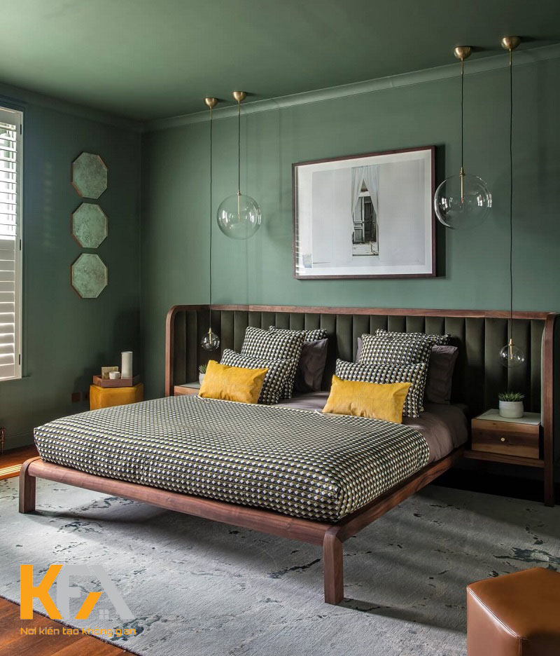 Mẫu phòng ngủ màu xanh rêu đẹp và cá tính cho nữ