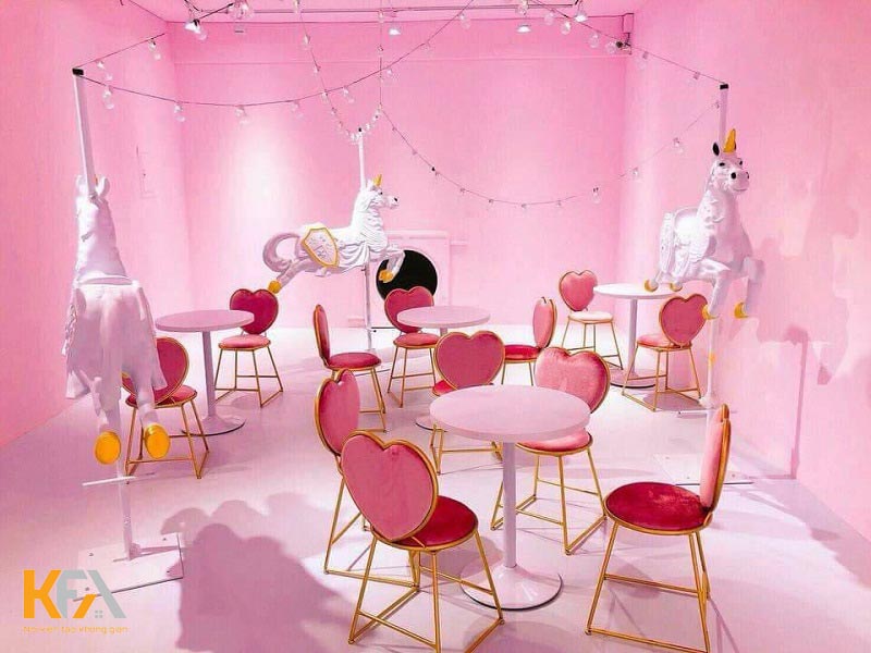 Thiết kế quán trà sữa màu hồng dễ thương