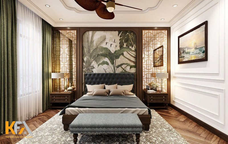 Phòng ngủ phong cách Indochine sử dụng họa tiết độc đáo