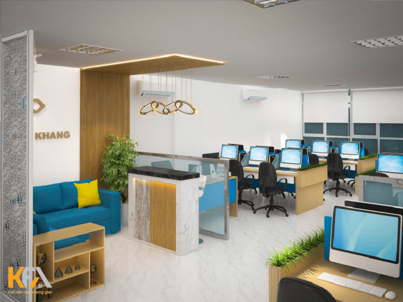 Văn phòng 30m2 được thiết kế hệ thống đèn chiếu sáng hiện đại