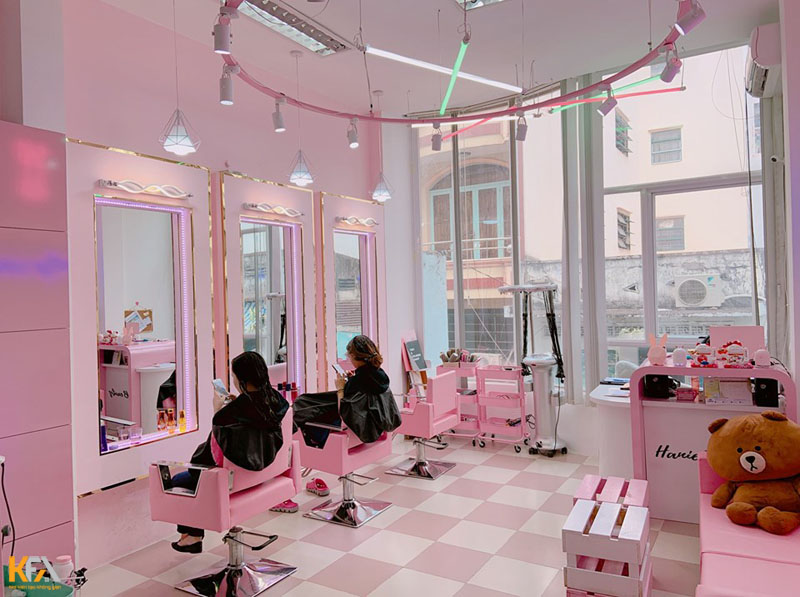 Thiết kế tiệm tóc nhỏ đep màu hồng