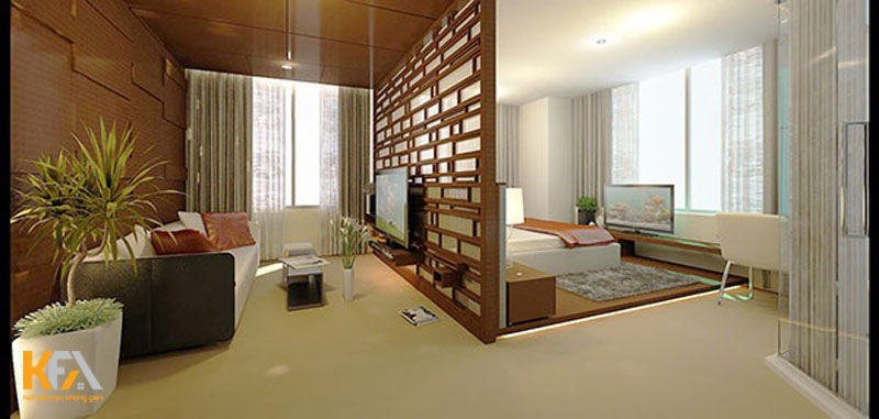 Vách ngăn phòng ngủ bằng gỗ CN