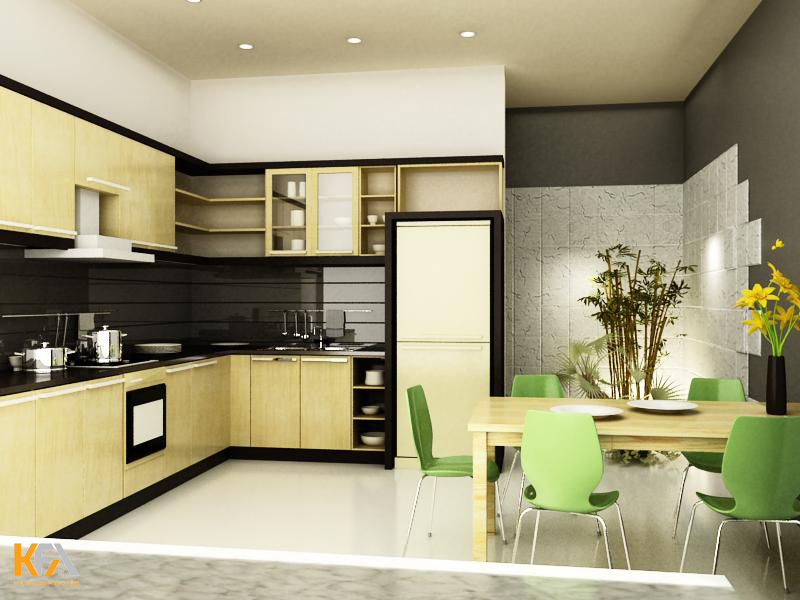 Mẫu 01: phòng bếp nhà ống 5m với không gian nội thất thiết kế khoa học