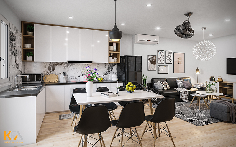 Yếu tố ánh sáng đóng vai trò quan trọng trong thiết kế phòng khách kết hợp phòng bếp cho nhà nhỏ