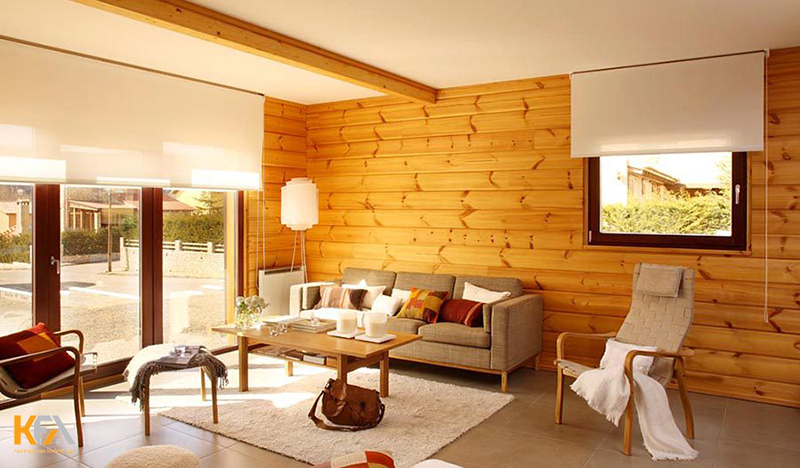 Mẫu phòng khách ốp gỗ tự nhiên tạo không gian ấm cúng