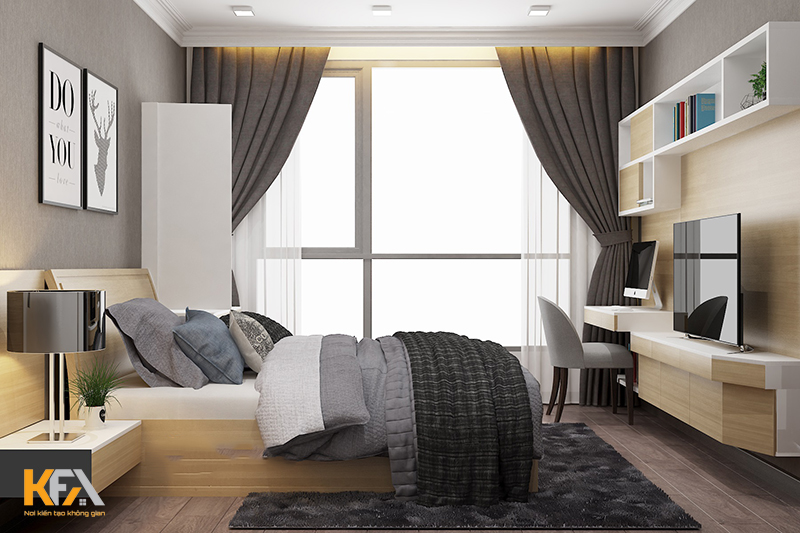 Mẫu 02: Phòng ngủ nhỏ với cửa sổ lớn tạo không gian mở giúp căn phòng thoáng rộng hơn