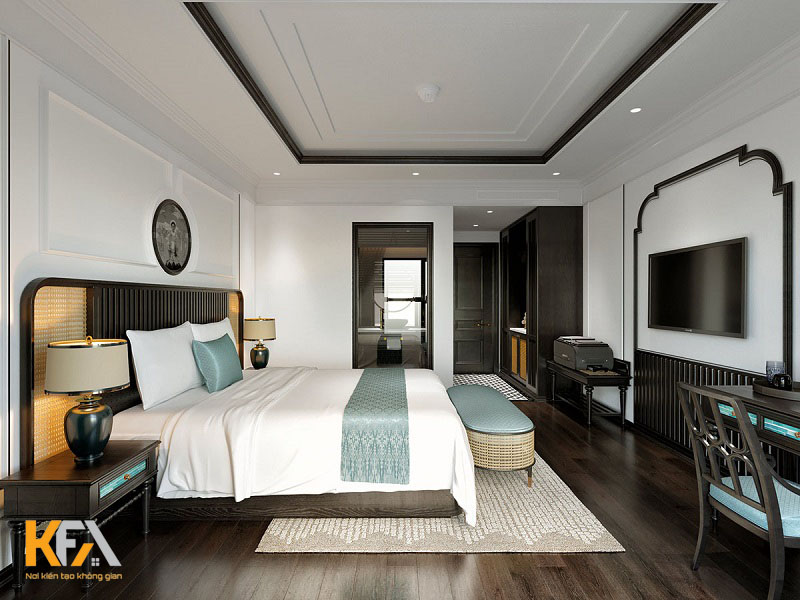 Thiết kế nội thất phòng ngủ vợ chồng phong cách Indochine