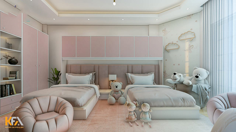  Mẫu thiết kế phòng ngủ chung cho bé trai và bé gái có sự giao thoa màu sắc tinh tế