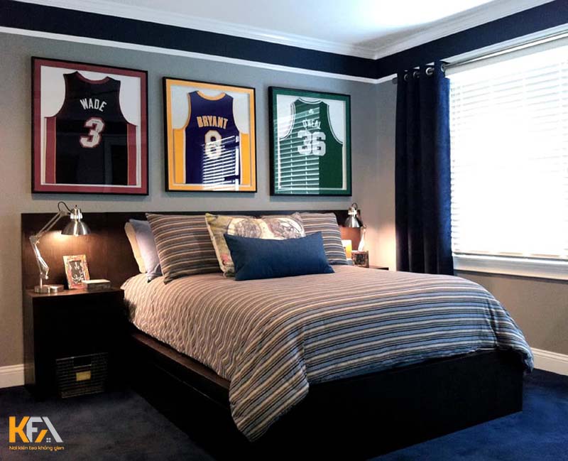 Thiết kế phòng ngủ chung cư cho bé trai với tone đen và xanh