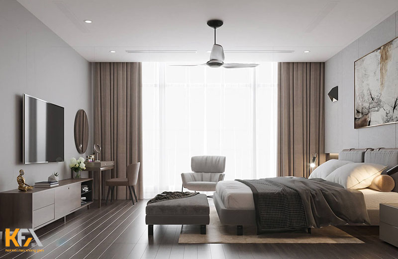 Phòng ngủ master thiết kế đơn giản, tận dụng tốt ánh sáng tự nhiên