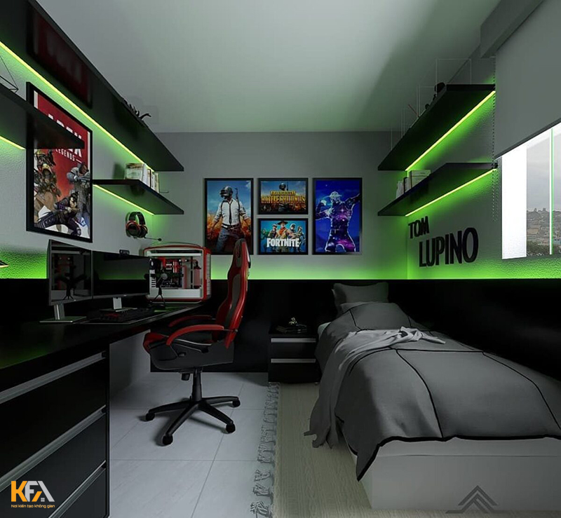 Mẫu phòng ngủ gaming phong cách công nghiệp
