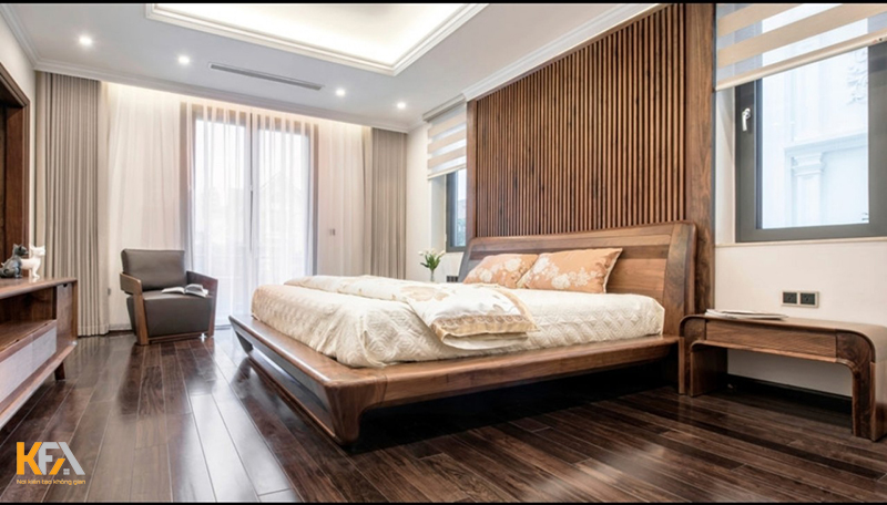 Vách ốp đầu giường bằng gỗ tự nhiên