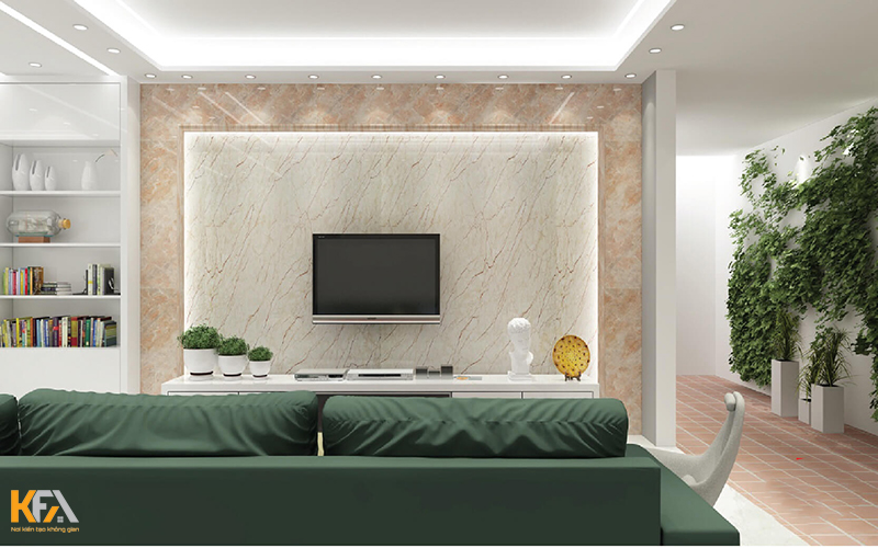 Mẫu trang trí tường phòng khách bằng vách ốp giả đá PVC-02