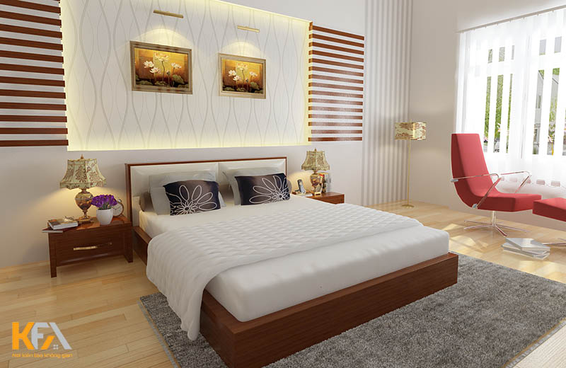 Với diện tích phòng ngủ rộng rãi, sử dụng combo nội thất giúp căn phòng liền mạch, hòa hợp