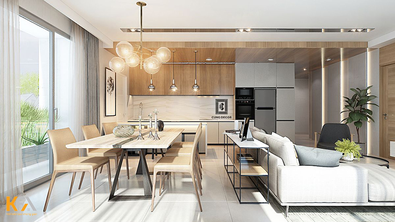Thiết kế phòng bếp liền phòng khách mở rộng không gian