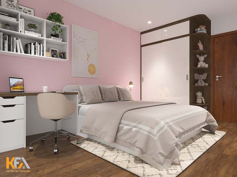 Phòng ngủ bé gái đủ đầy, lấy màu hồng phấn làm điểm nhấn